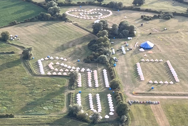 aerial views of bell tents pattern with heart shape